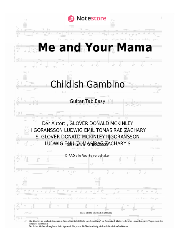 Childish Gambino Me and Your Mama Noten für Gitarren downloaden für