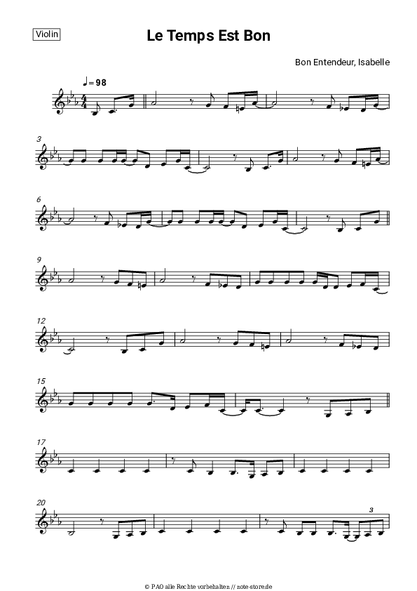 Bon Entendeur, Isabelle Pierre Le temps est bon ViolinNoten bei Note