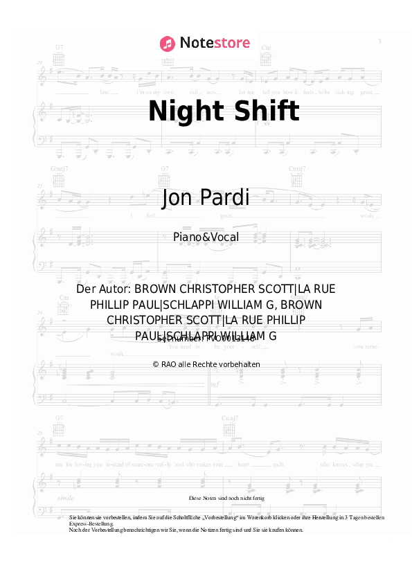 Jon Pardi Night Shift Klaviernoten in Notestore.de Klavier&Gesang