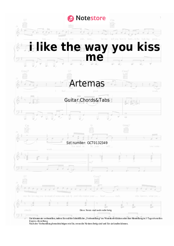 Artemas i like the way you kiss me chords, akkorde gitarre NoteStore.de Gitarren.Akkorde