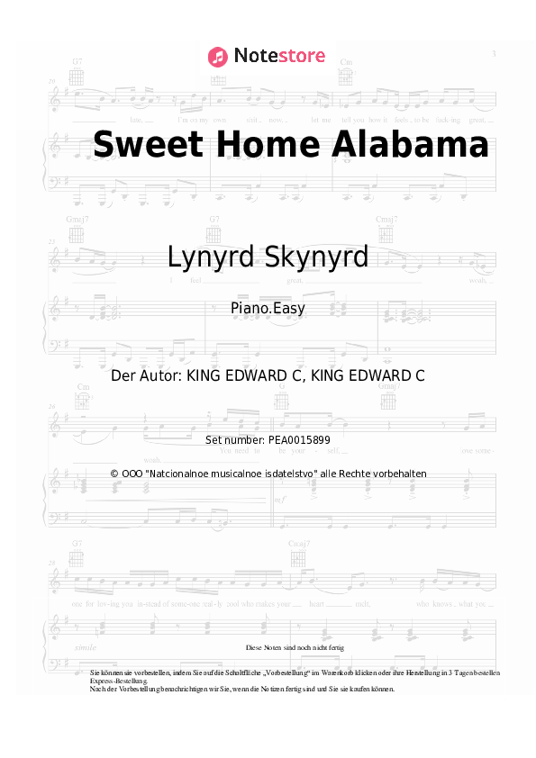 Sweet Home Alabama Lynyrd Skynyrd noten pdf (einfach) klavier Note