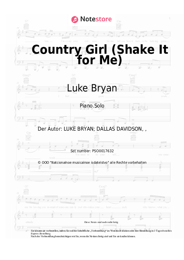 Luke Bryan Country Girl (Shake It for Me) Noten für Piano downloaden