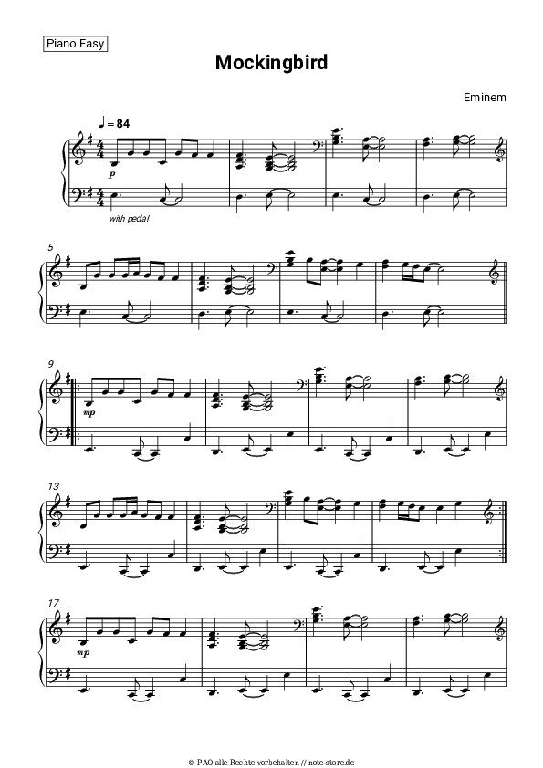 Mockingbird Eminem noten pdf (einfach) klavier NoteStore.de