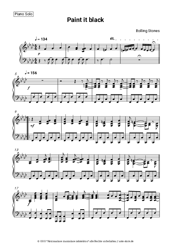 The Rolling Stones Paint It Black noten pdf (solo) klavier NoteStore