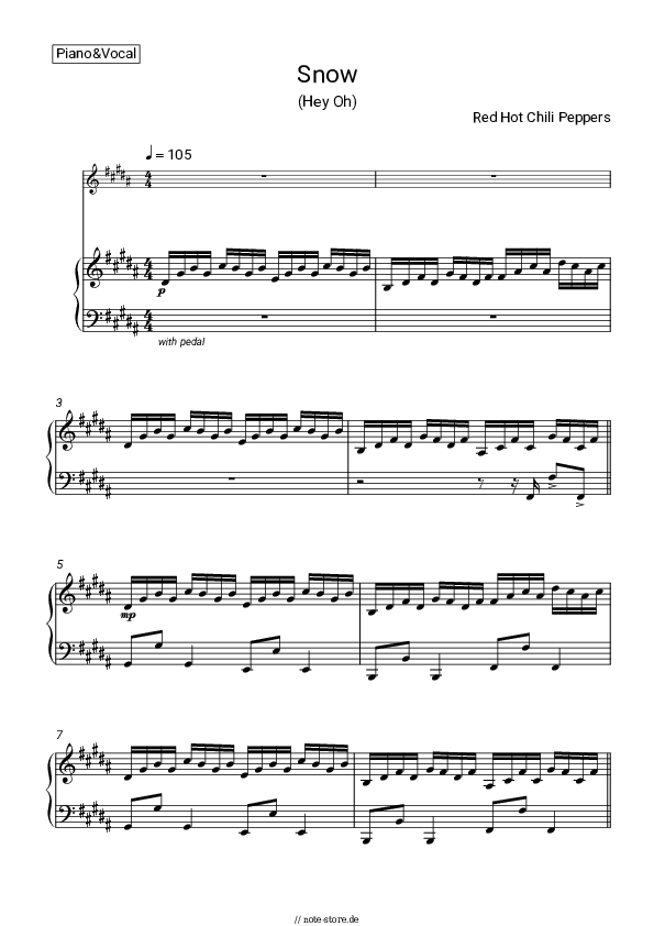 Red Hot Chili Peppers Snow (Hey Oh) noten gesang pdf klavier Note