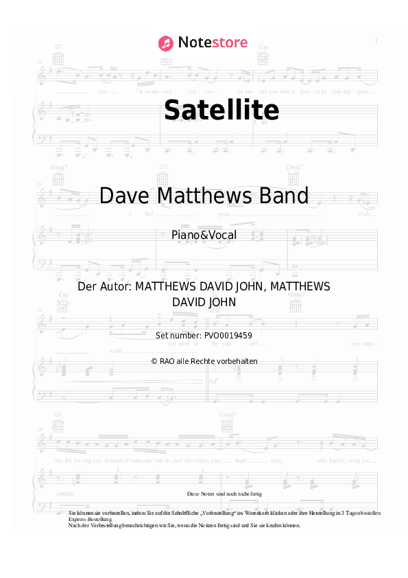Dave Matthews Band Satellite Klaviernoten in Notestore.de Klavier
