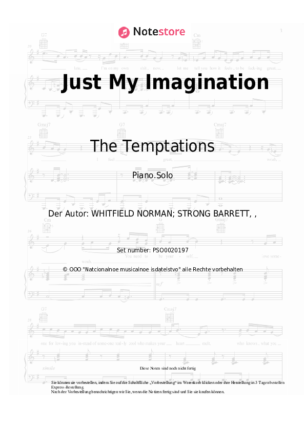 The Temptations Just My Imagination Klaviernoten bei NoteStore.de
