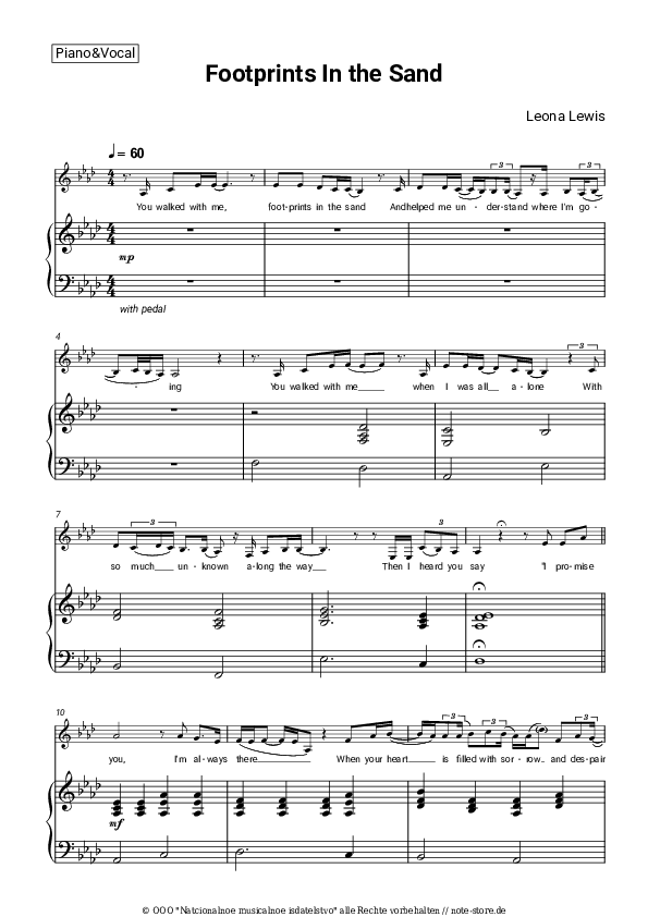 Leona Lewis Footprints In the Sand Noten für Piano downloaden für