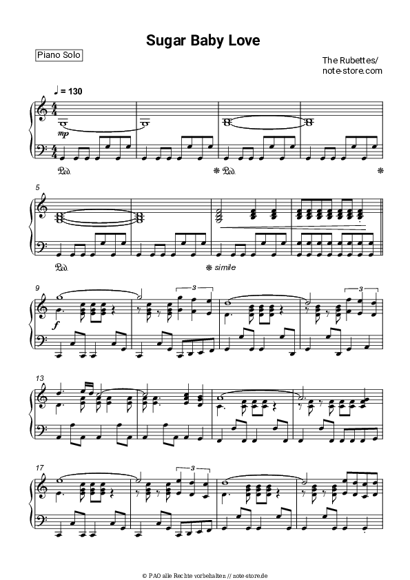 Sugar Baby Love The Rubettes noten pdf (solo) klavier NoteStore.de