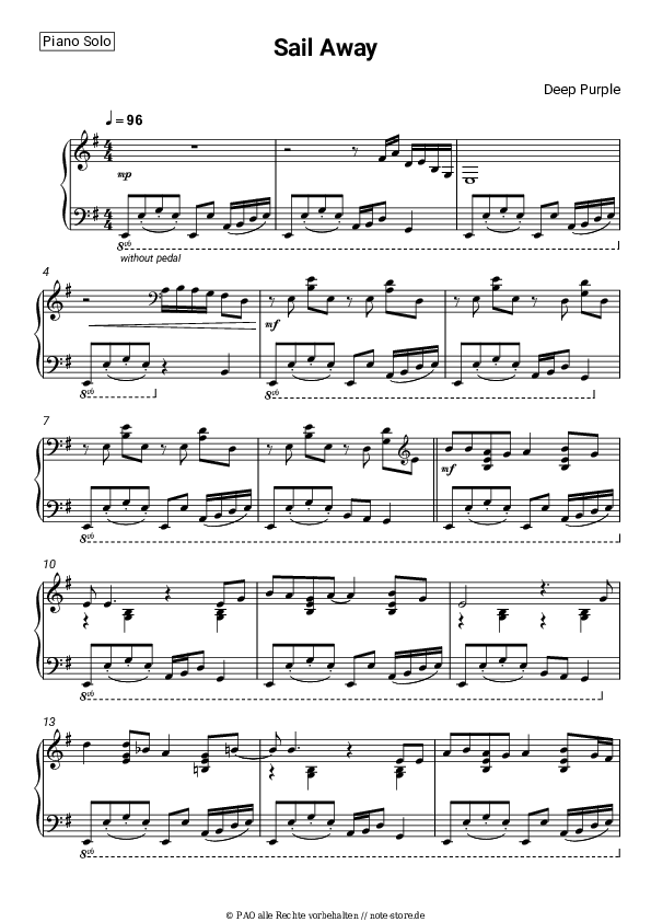 Deep Purple Sail Away Klaviernoten bei NoteStore.de Klavier.Solo