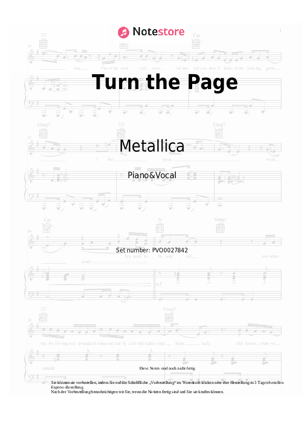 Turn the Page Metallica noten gesang pdf klavier NoteStore.de
