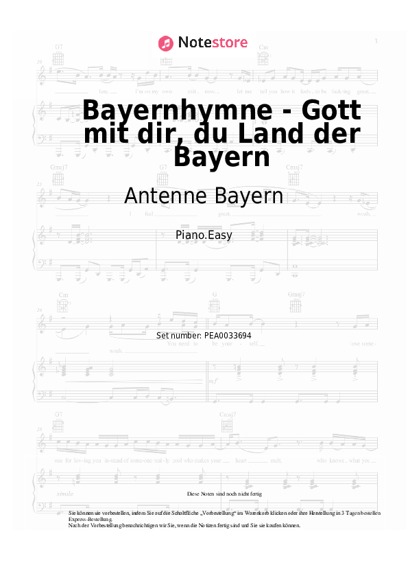 Antenne Bayern Bayernhymne Gott mit dir, du Land der Bayern Noten