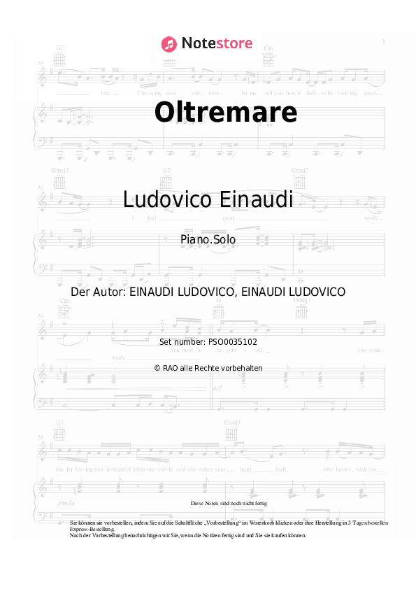 Oltremare Ludovico Einaudi noten pdf (solo) klavier NoteStore.de