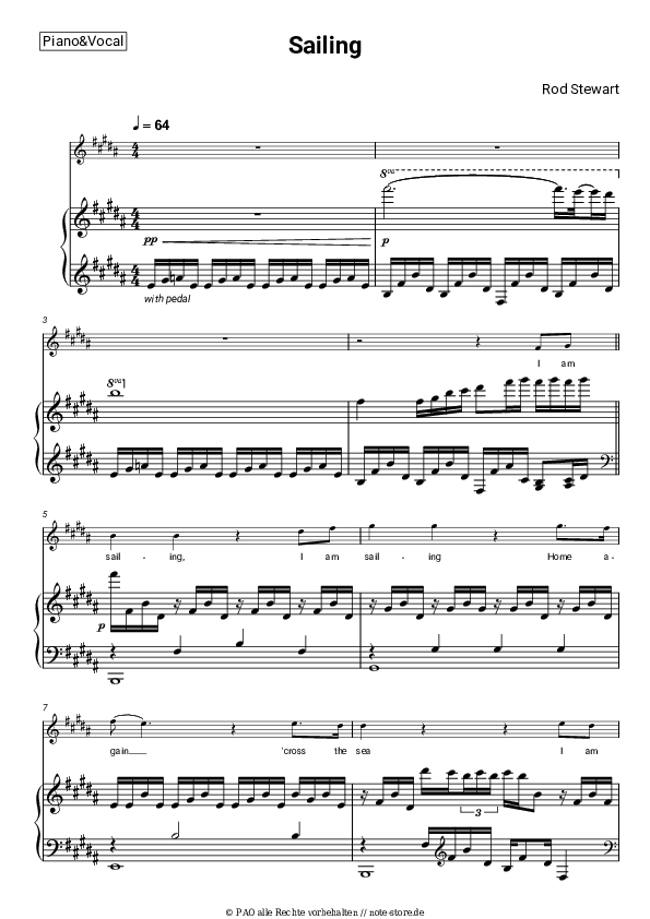 Sailing Rod Stewart noten gesang pdf klavier NoteStore.de Klavier