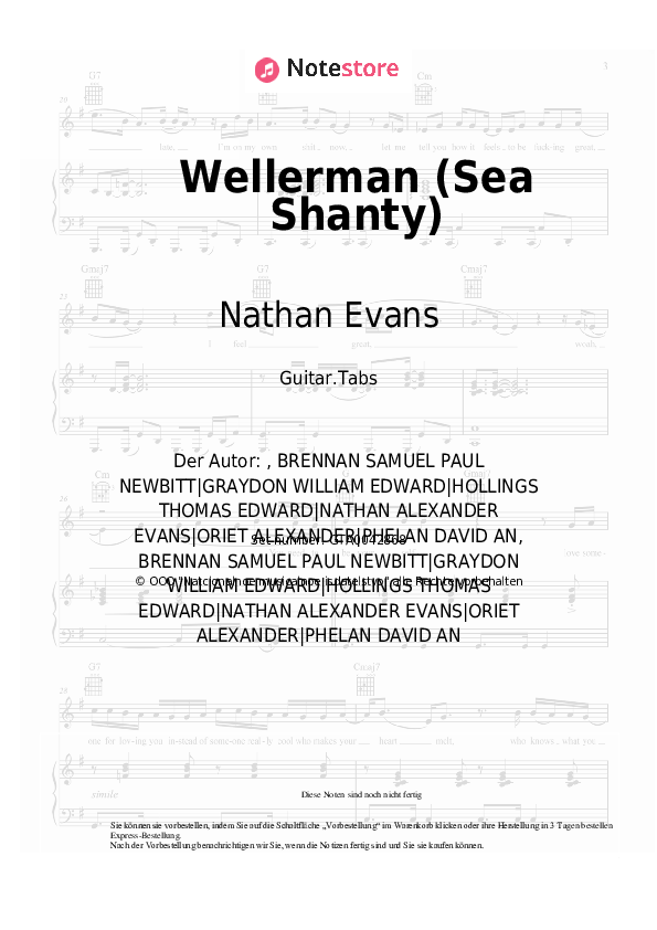 Nathan Evans Wellerman (Sea Shanty) chords tabs gitarre NoteStore.de Gitarre.Tabs SKU