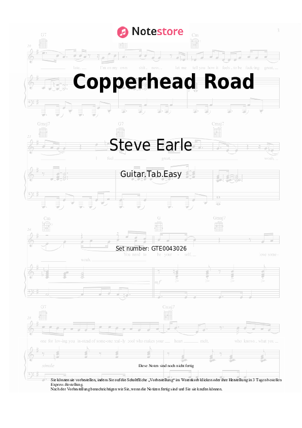Steve Earle Copperhead Road Akkorde, Tabs für Gitarre in Notestore