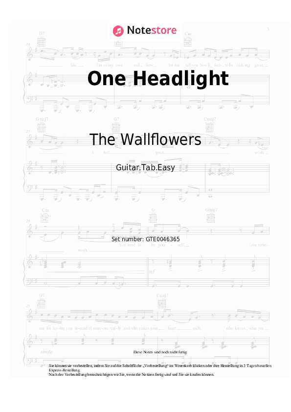 One Headlight The Wallflowers chords tabs gitarre NoteStore.de Gitarre.Tabs.Easy SKU GTE0046365