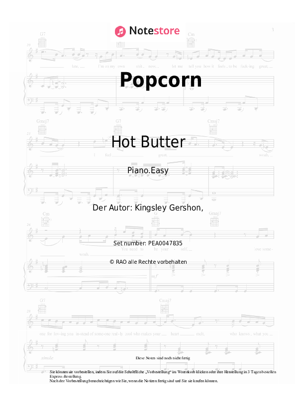 Popcorn Hot Butter noten pdf (einfach) klavier NoteStore.de