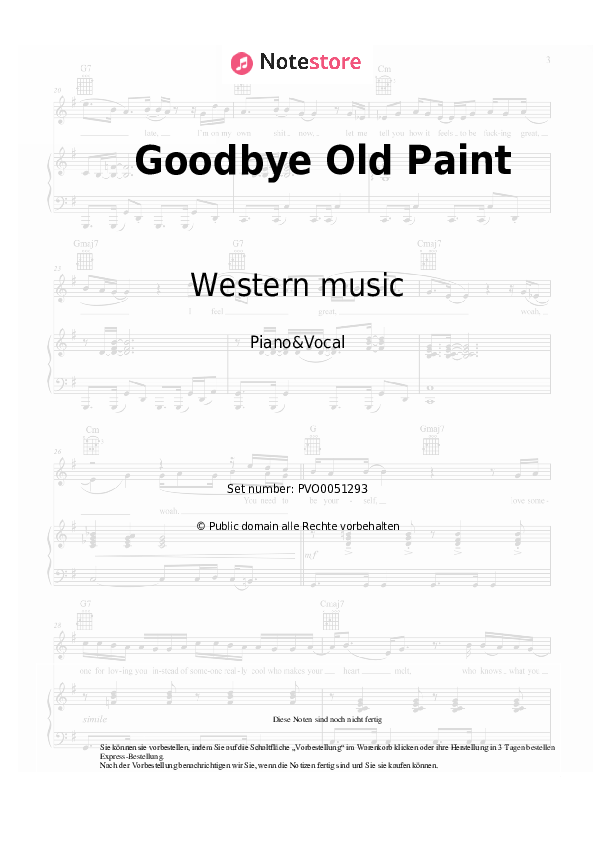 Goodbye Old Paint Western music noten gesang pdf klavier NoteStore