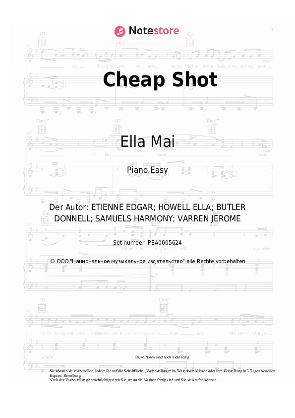Ella Mai Cheap Shot noten pdf (einfach) klavier NoteStore.de
