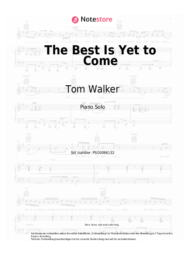 The Best Is Yet to Come Tom Walker noten pdf (solo) klavier Note