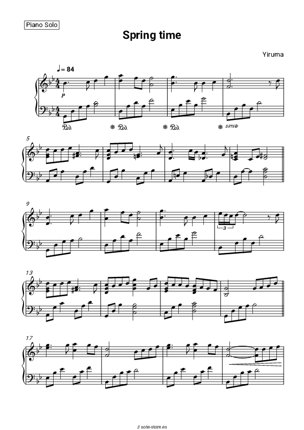 Yiruma Spring time notas para el fortepiano descargar para los