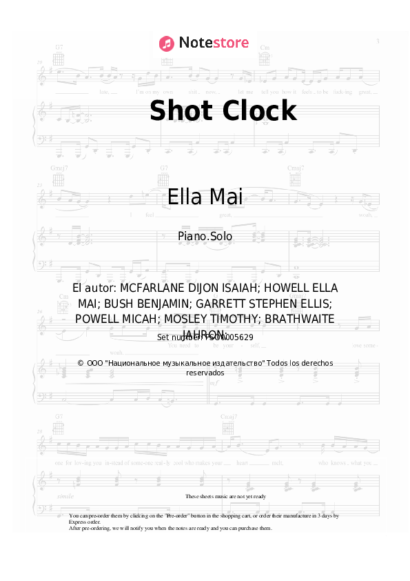 Ella Mai Shot Clock notas para el fortepiano descargar para los principiantes Piano.Solo SKU