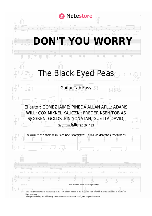 Black Eyed Peas, Shakira, David Guetta DON'T YOU WORRY notas para el