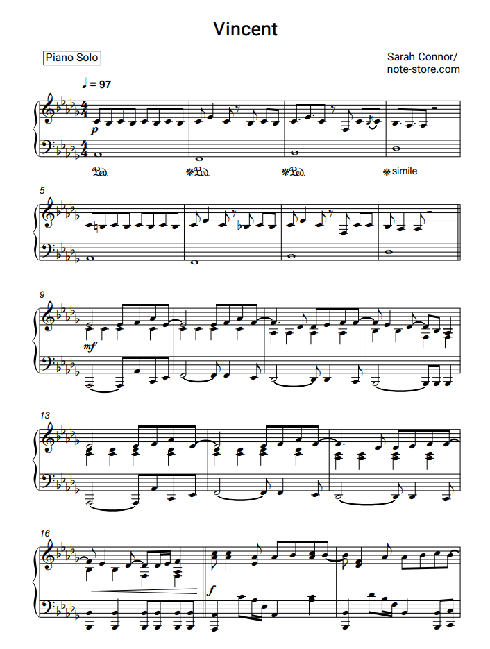 Sarah Connor Vincent ноты для фортепиано в NoteStore.ru Пианино