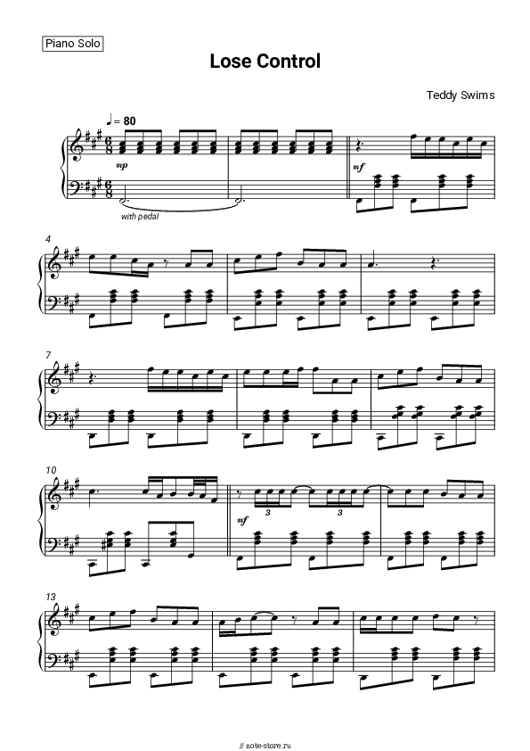Teddy Swims Lose Control ноты для фортепиано в NoteStore.ru