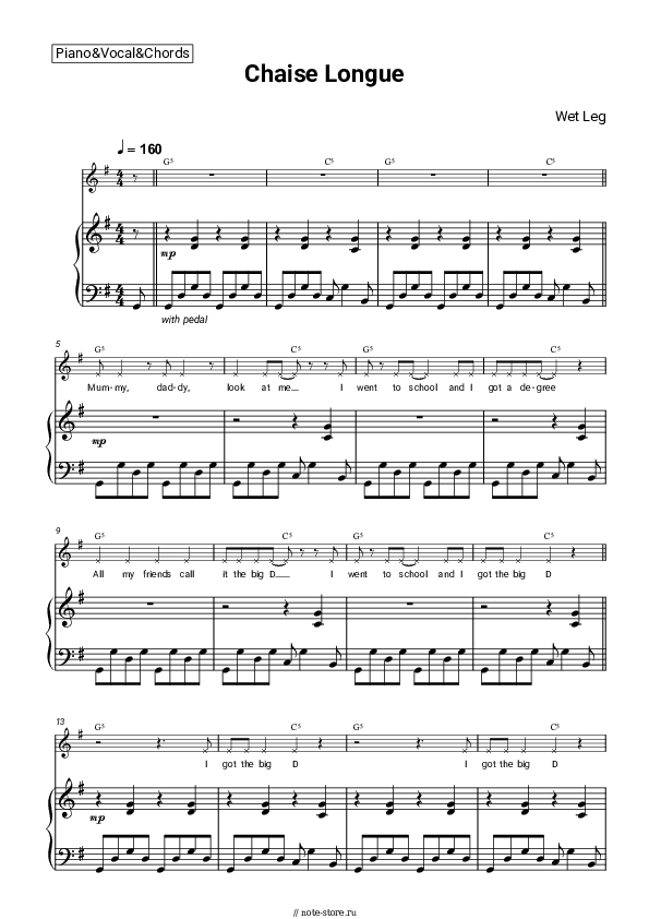 Wet Leg Chaise Longue ноты для фортепиано в NoteStore.ru Пианино&Вокал&Аккорды SKU PVС0140506