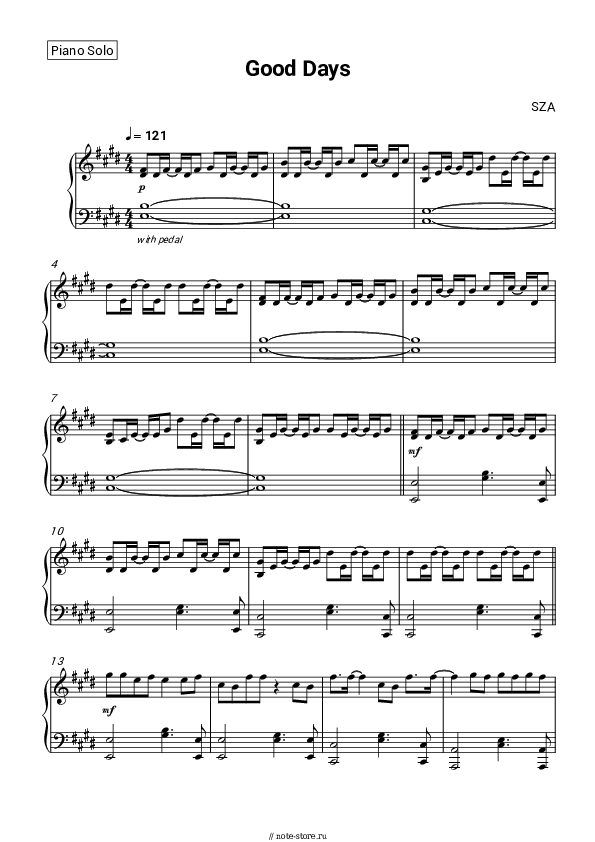 Good Days SZA ноты для фортепиано в NoteStore.ru Пианино.Соло SKU