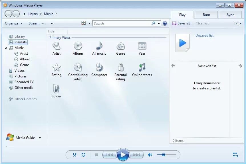 Windows Media Center Player