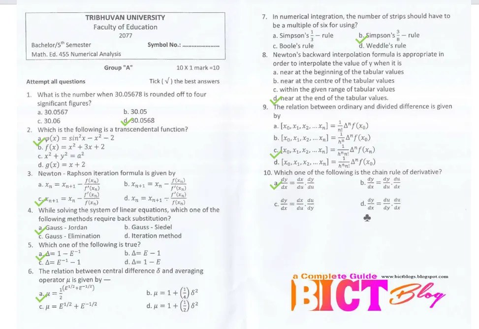 Numerical Analysis MCQ Solutions Noted Insights