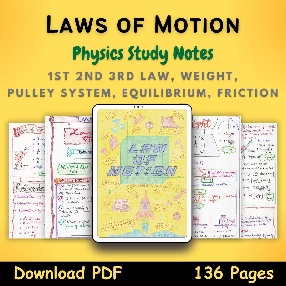 Laws of Motion Grade 11 Physics Color Handwritten Notes [PDF] NewtonDesk
