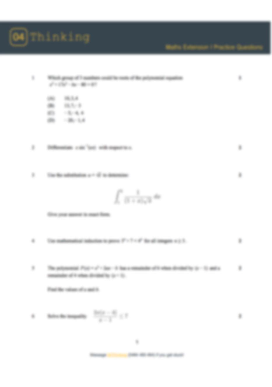 HSC 2016 Practice Extension Maths Paper with worked answers