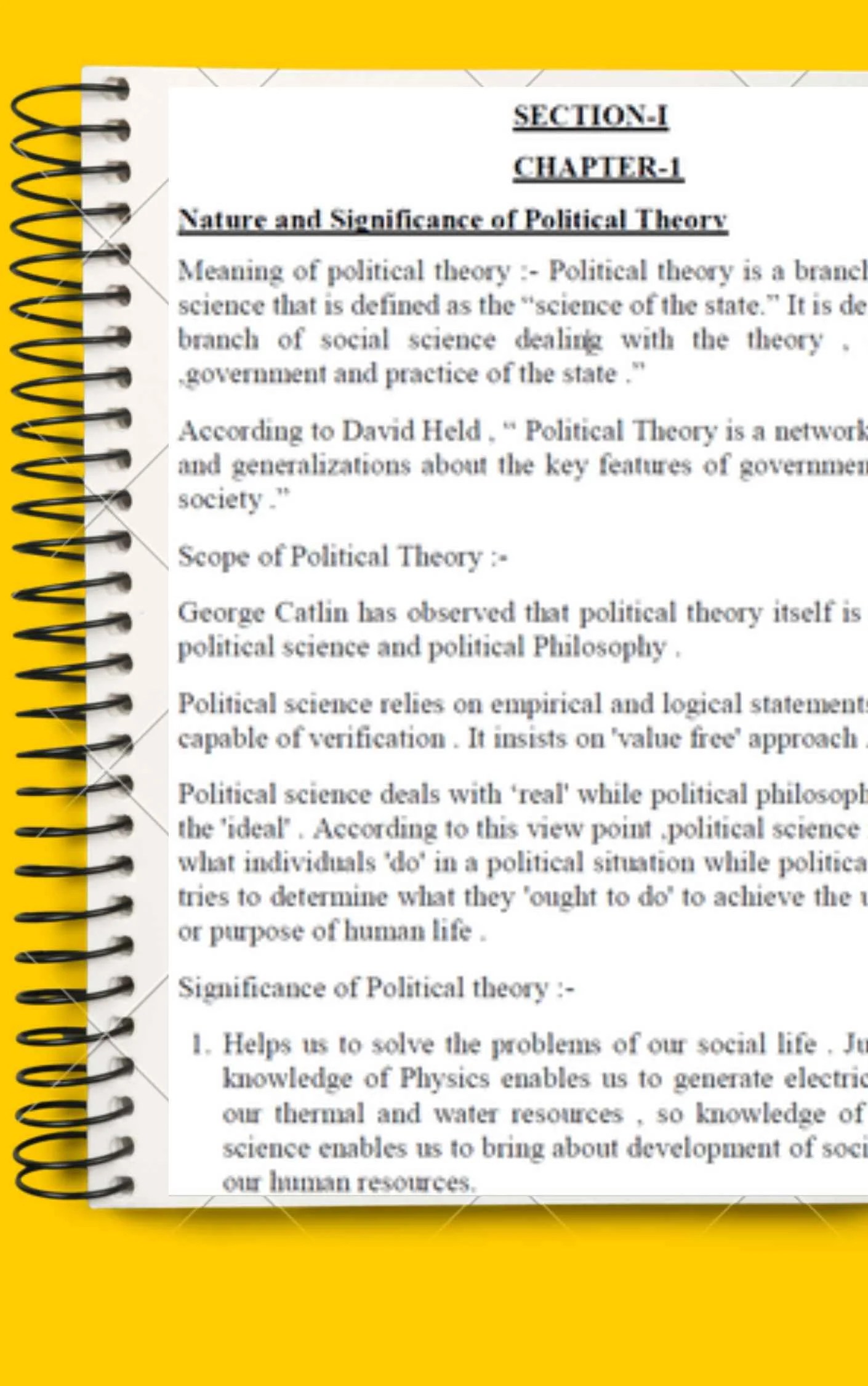 Political science notes for BA 1st year in English Complete Printable
