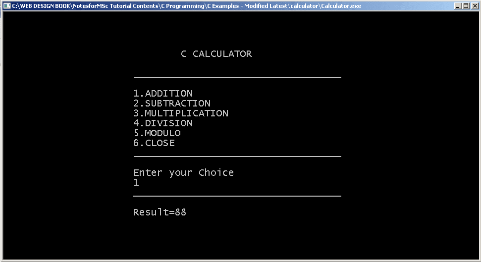 C Program for a Simple Calculator C Examples NotesforMSc