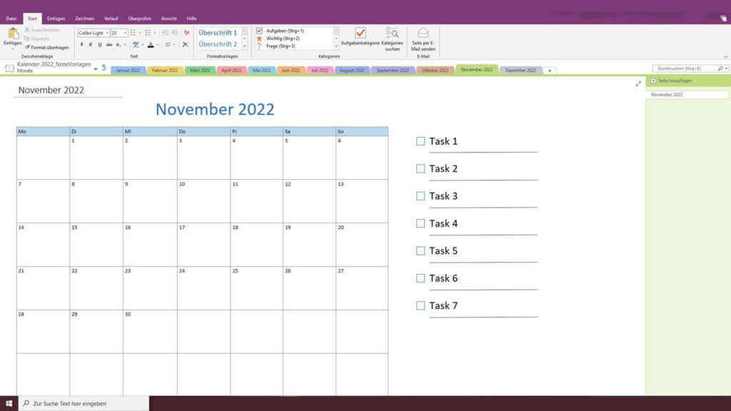OneNote Kalender 2022 NoteVorlagen.de
