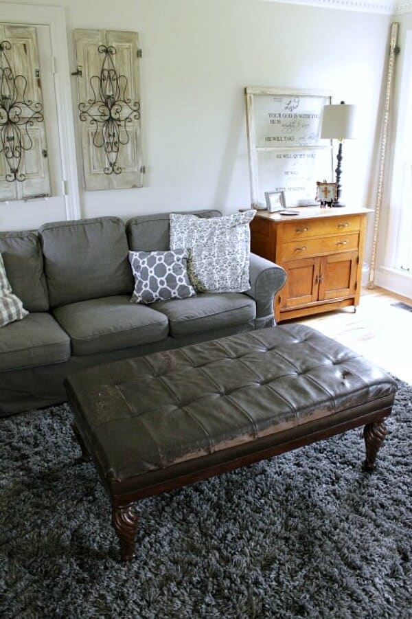 DIY Chevron Fabric Covered Ottoman Your Home Renewed