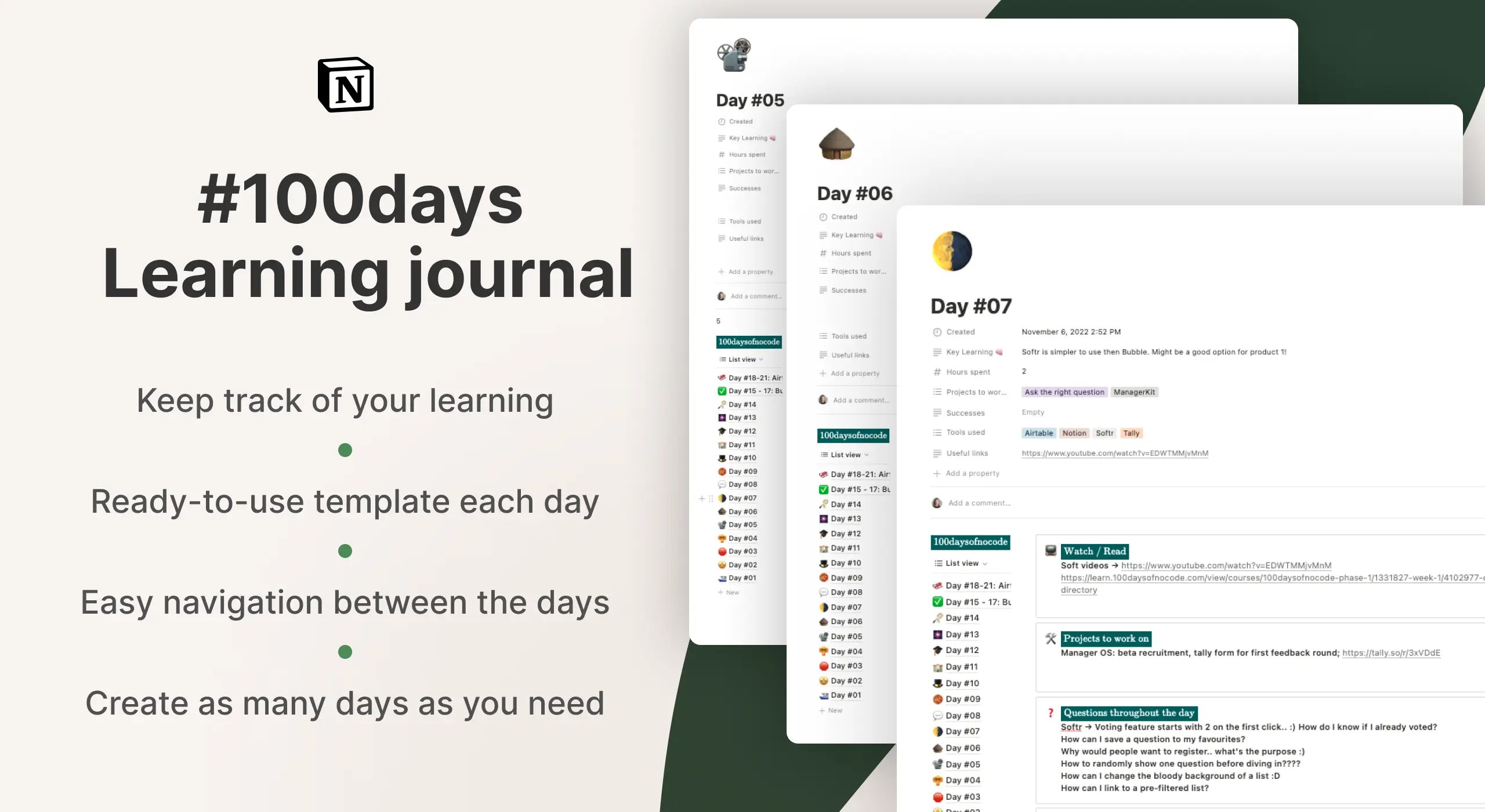100 Days Learning Journal for Notion Notionhub