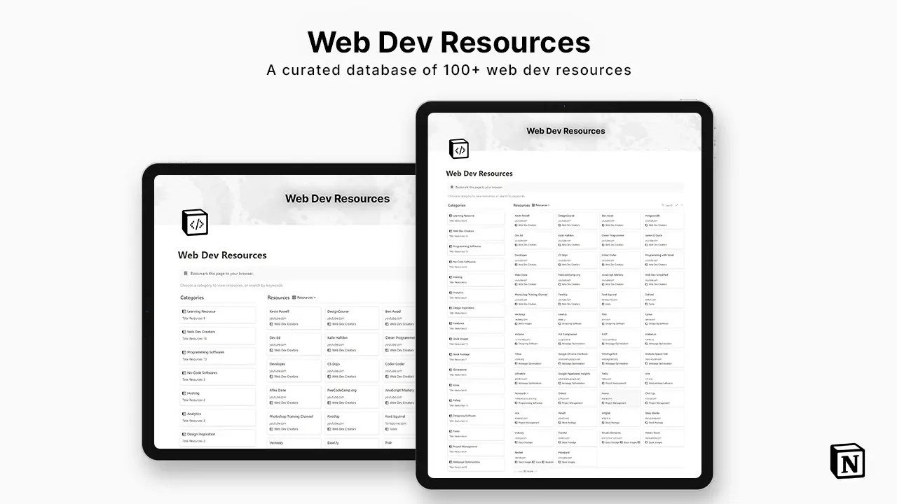 Web Dev Resources Template Notionhub