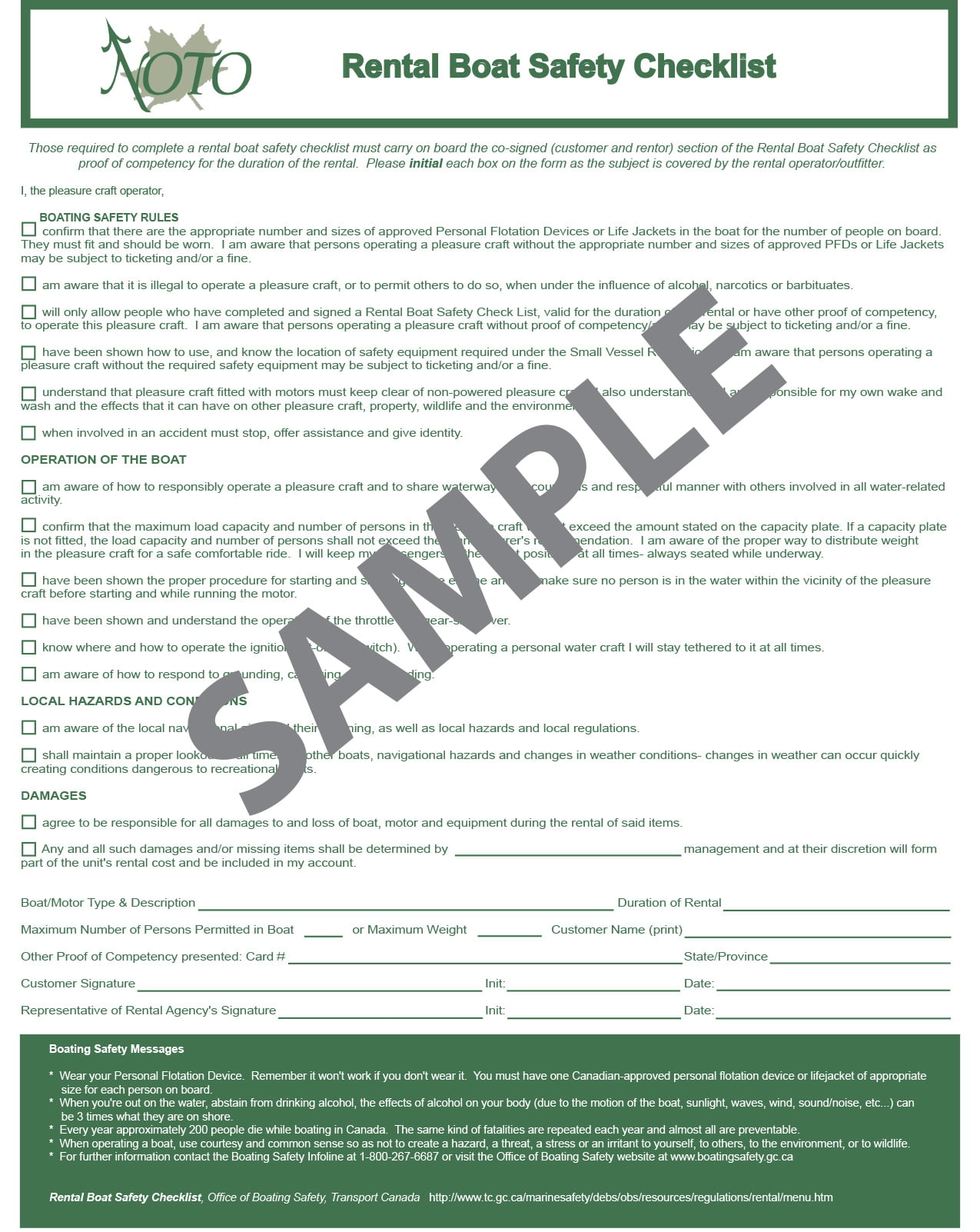 Boating Safety Checklists NOTO