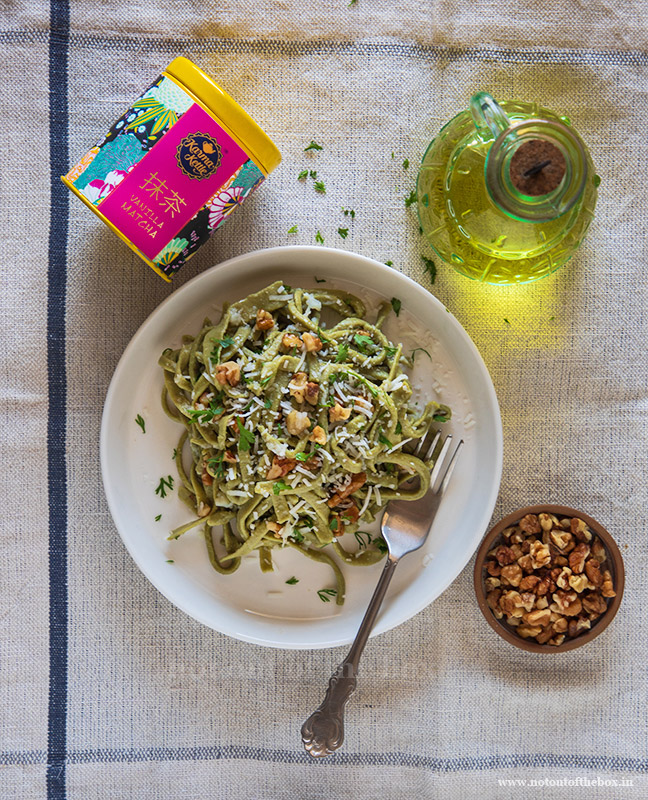 Matcha Green Tea Wheat flour Pasta with Toasted Walnuts Not Out of