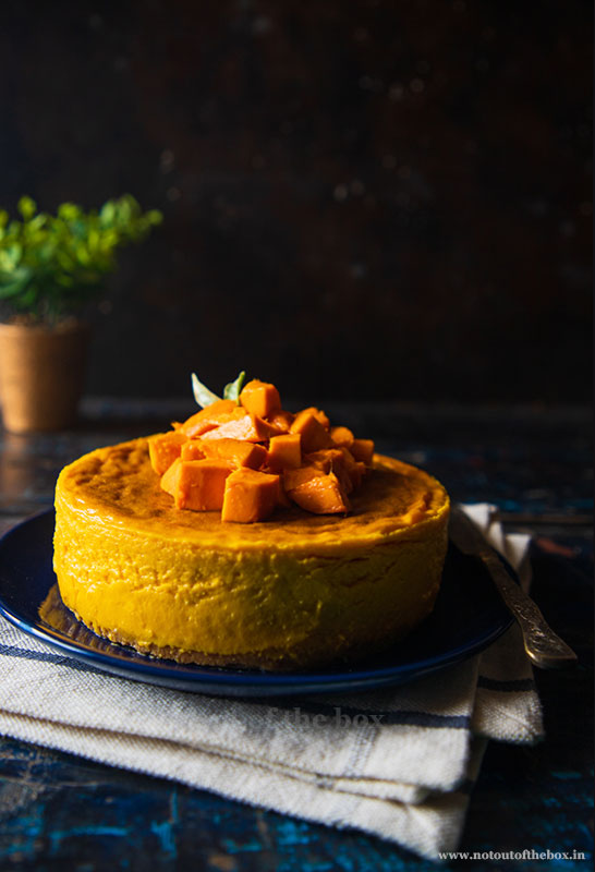 Eggless Baked Mango Cheesecake Not Out of the Box