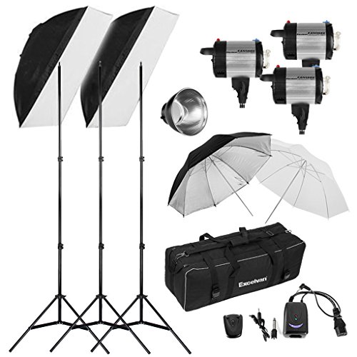 Excelvan Professionnel Kit Éclairage Studio Photo 900W Kit Flash de Studio 3 Lampes & Trépieds