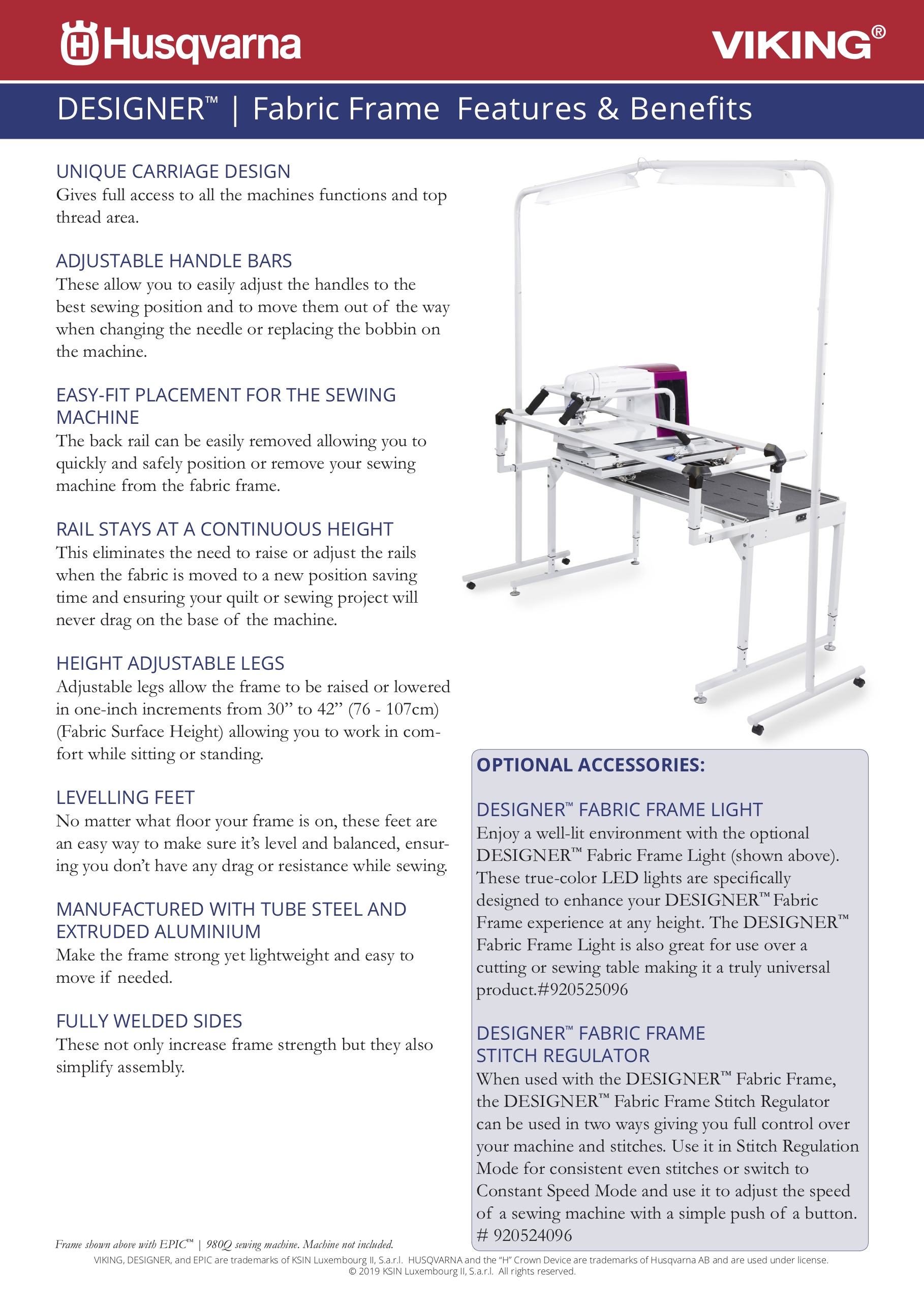 husqvarna designer fabric frame and stitch regulator