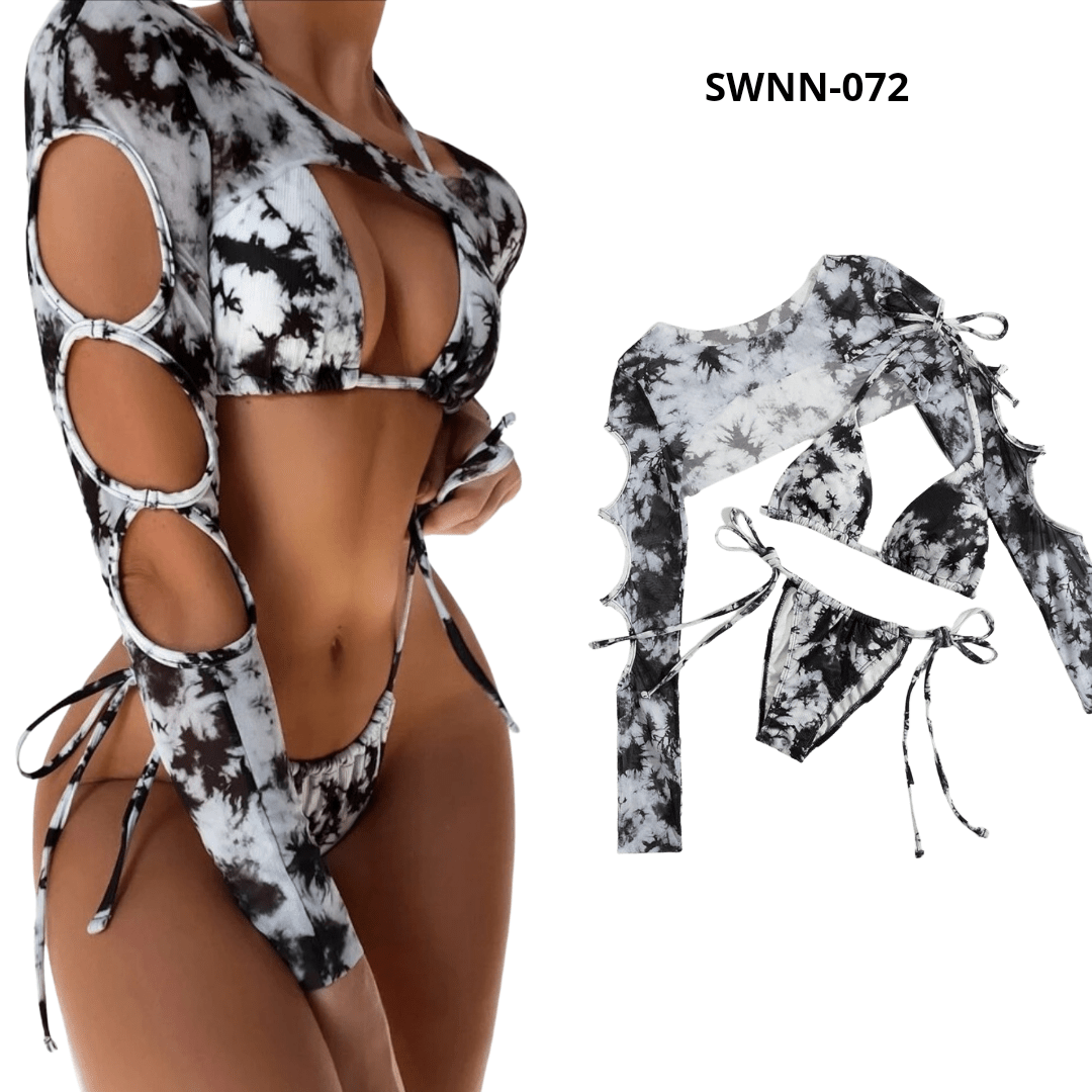 3 Piece Tie Dye Halter Micro Triangle Bikini Swimsuit & Cover Up Top