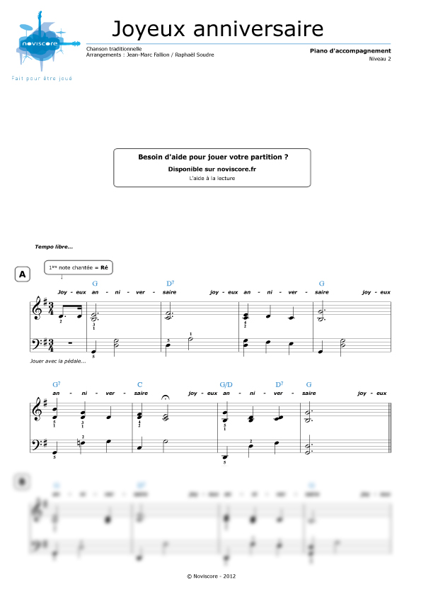 Partition piano Joyeux anniversaire (Chanson pour enfants) Partitions