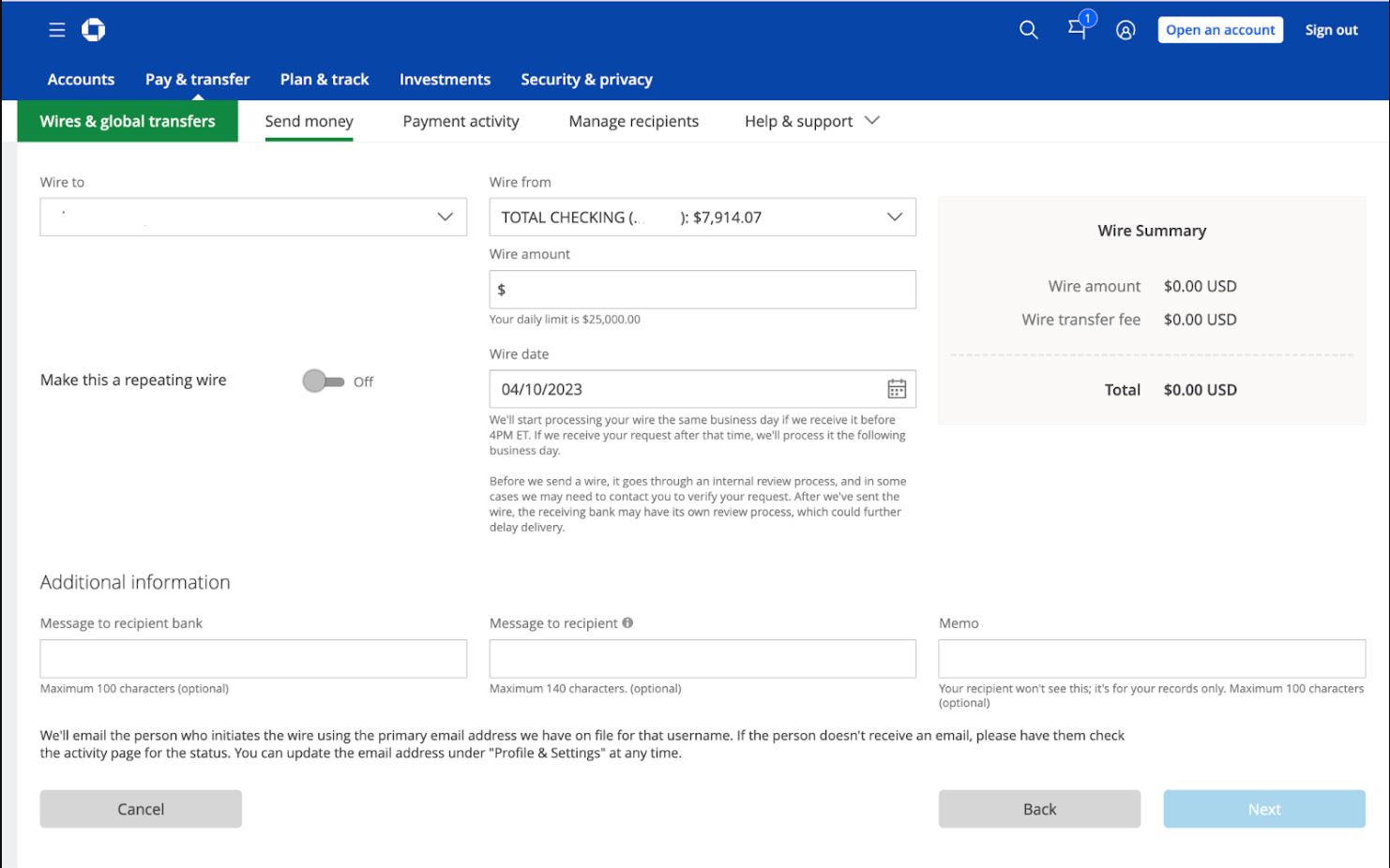How to wire funds from a Chase Business bank account to your Novo